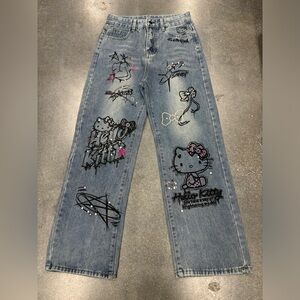 Hello Kitty high waisted baggy jeans y2k style